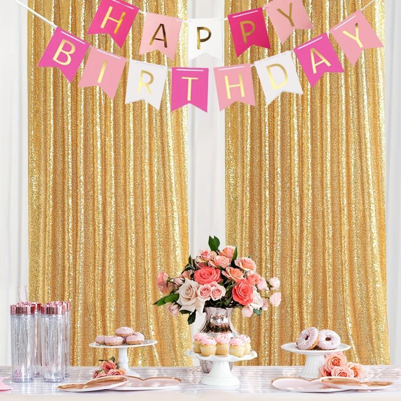 Golden Sequin Backdrop Curtain Panels for Wedding Party Background
