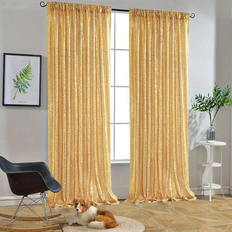 Golden Sequin Backdrop Curtain Panels for Wedding Party Background