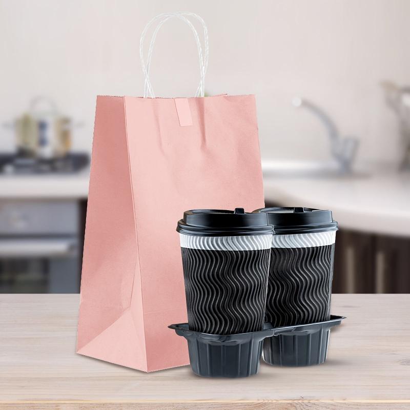 15pcs Pink Gift Handbag for Milk Tea Takeaway Bags Clothing Packaging
