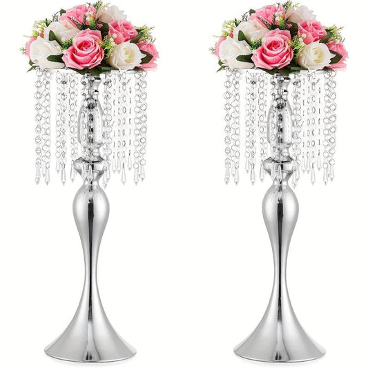 2pcs Golden Slivery Vases For Centerpieces 54 Crystal Flower Arrangement Stand