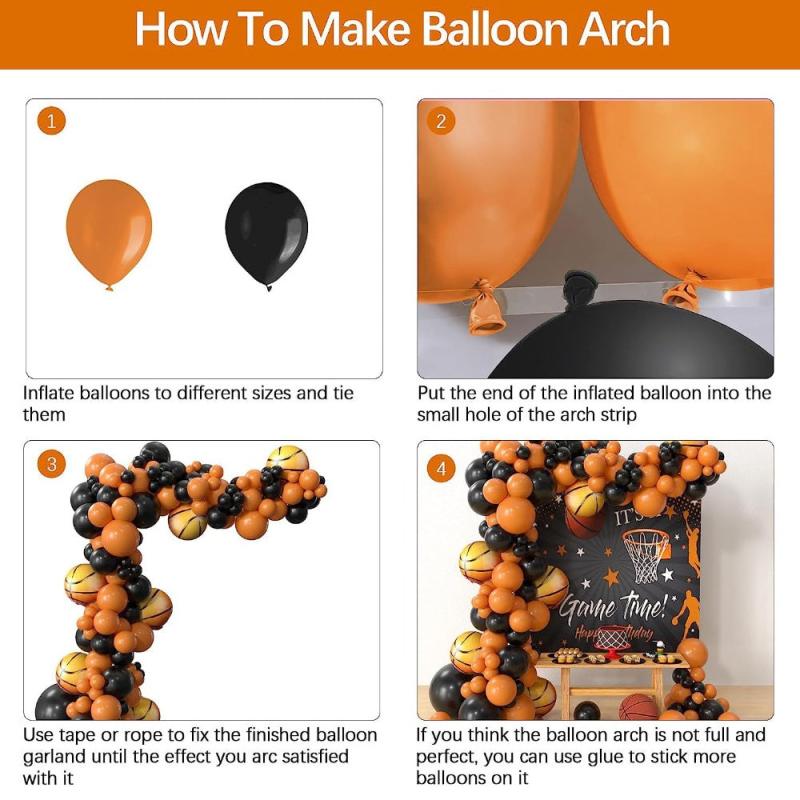 136pcs Basketball Balloon Set Orange Balloon Chain Boys' Birthday Party