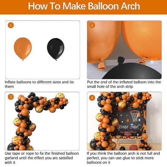 136pcs Basketball Balloon Set Orange Balloon Chain Boys' Birthday Party