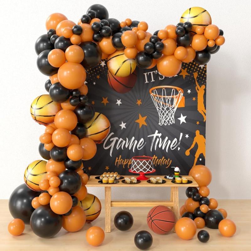 136pcs Basketball Balloon Set Orange Balloon Chain Boys' Birthday Party