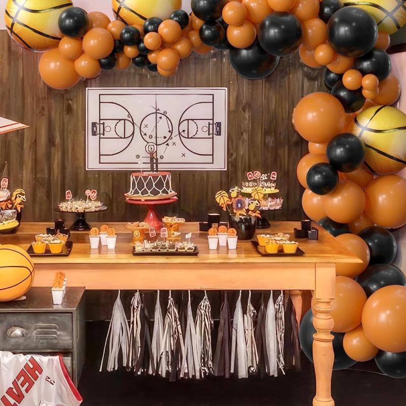 136pcs Basketball Balloon Set Orange Balloon Chain Boys' Birthday Party