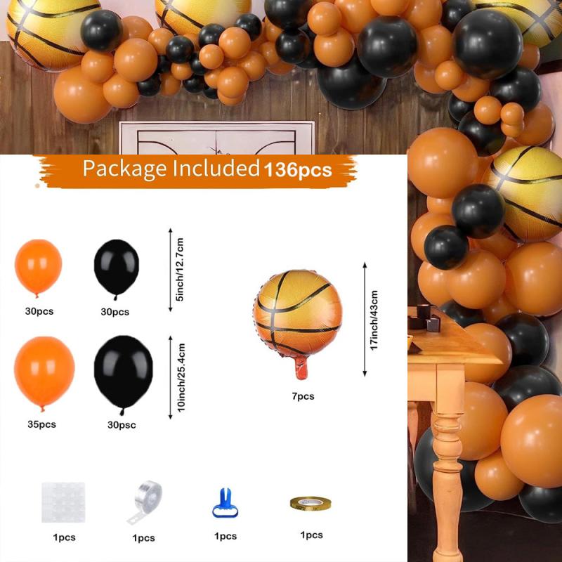 136pcs Basketball Balloon Set Orange Balloon Chain Boys' Birthday Party