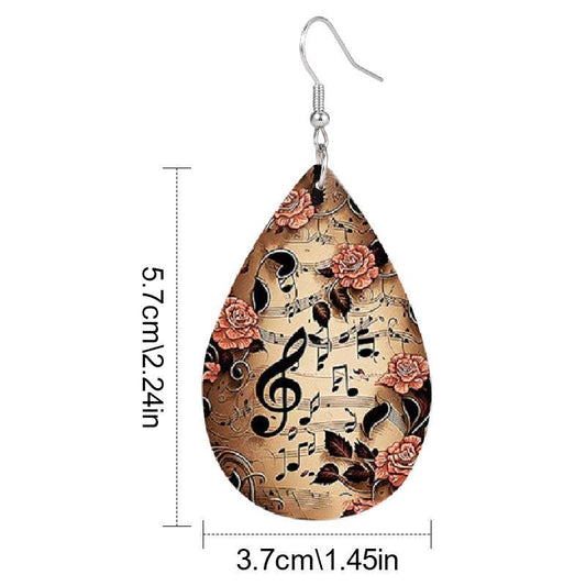 Vintage Musical Notation Faux Leather Earrings for Women Girls