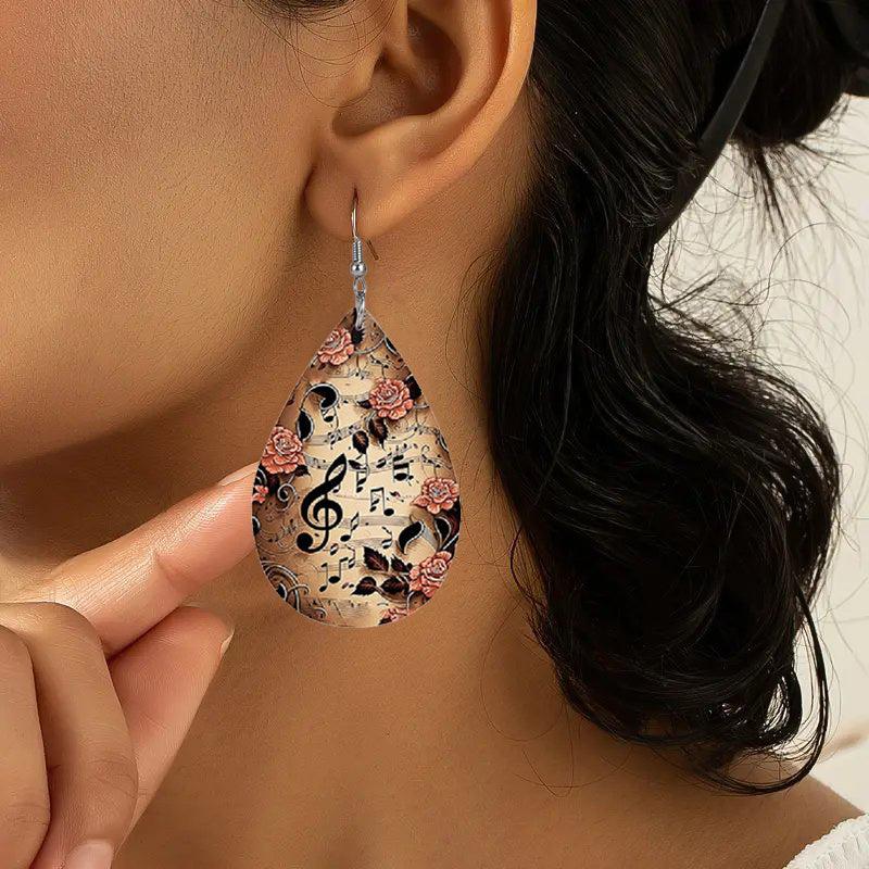 Vintage Musical Notation Faux Leather Earrings for Women Girls