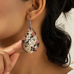 Vintage Musical Notation Faux Leather Earrings for Women Girls