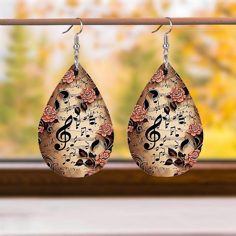 Vintage Musical Notation Faux Leather Earrings for Women Girls
