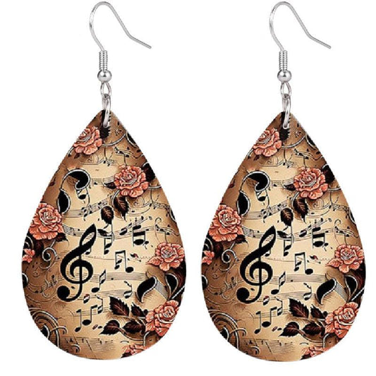 Vintage Musical Notation Faux Leather Earrings for Women Girls