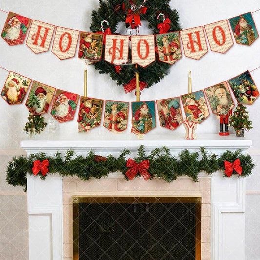 Vintage Christmas Party Decoration Pull Flag HoHoHo Santa Claus Banner