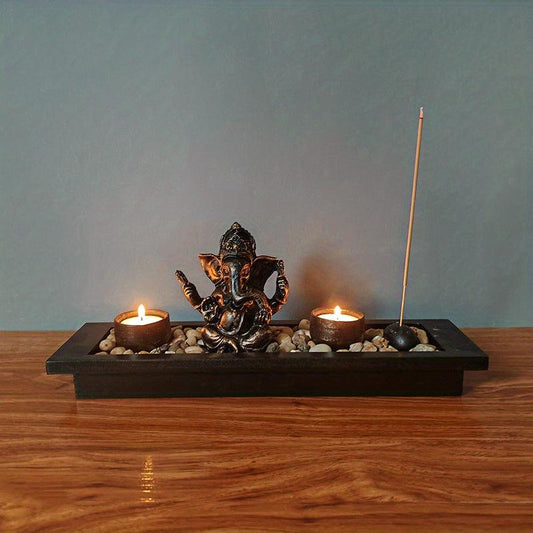Elephant God Candlestick Set Diwali Yoga Meditation Candle Holder