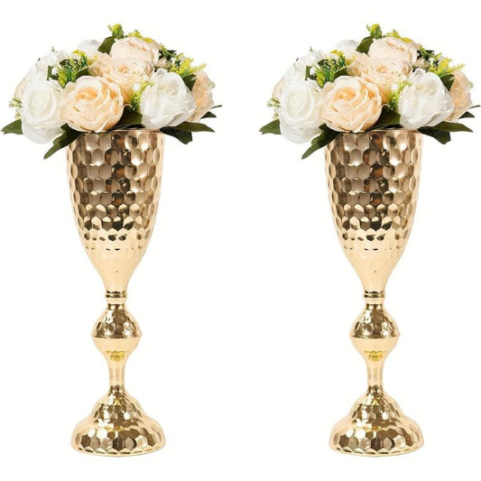 2pcs Golden Flower Vases Stand for Wedding Decor 39'' Tall Metal Trumpet Vases