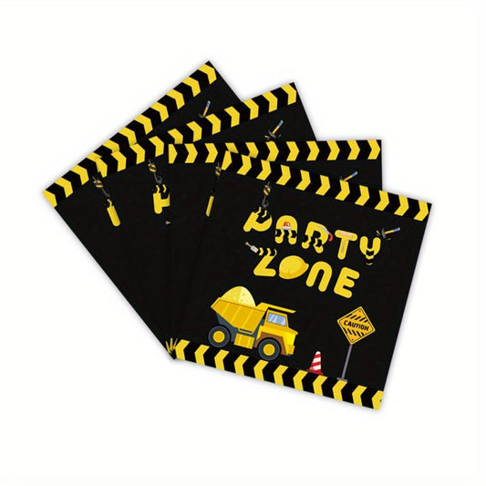 24pcs Engineering Car Party Supplies Paper Plates Napkins Forks Decorations