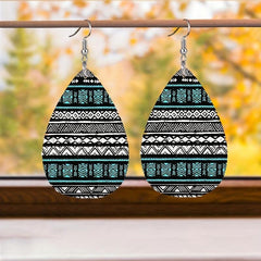 Double Sided Printing PU Leather Drop Earrings Christmas Birthday Earrings