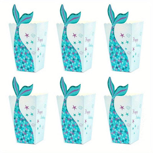 12pcs Unicorn Party Popcorn Box Mermaid Tail Paper Boxes Candy Cookies Bag