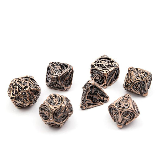 7pcs Coppery Skull Metal Dice Set for RPG Board Games