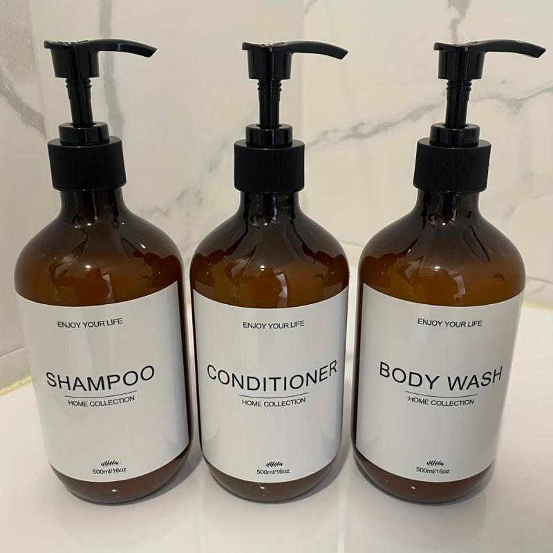 3 Refillable Bottles With Pump & Labels 500ml