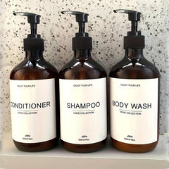 3 Refillable Bottles With Pump & Labels 500ml