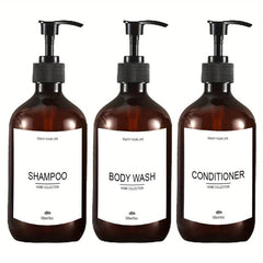 3 Refillable Bottles With Pump & Labels 500ml