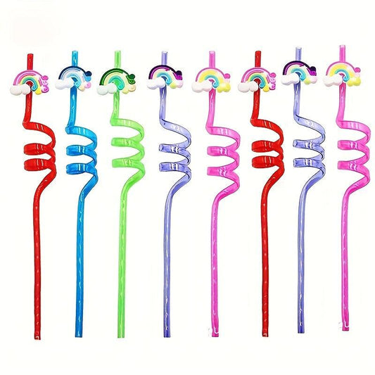 24pcs Rainbow Reusable Plastic Straws for Summer Parties