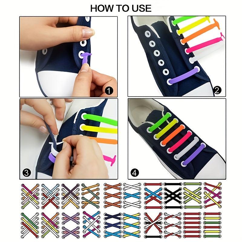 16pcs Silicone No Tie Shoelaces for Kids & Adults - Quick Shoe Lace