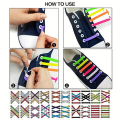 16pcs Silicone No Tie Shoelaces for Kids & Adults - Quick Shoe Lace