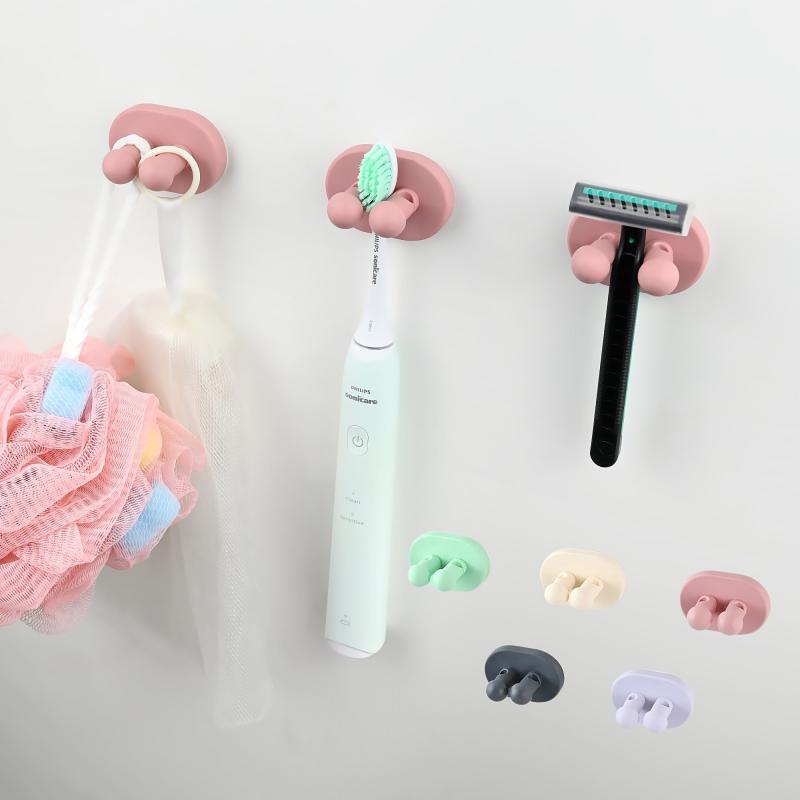 2pcs Silicone Toothbrush Holder Hook Wall Mounted Adhesive Utility Decoration