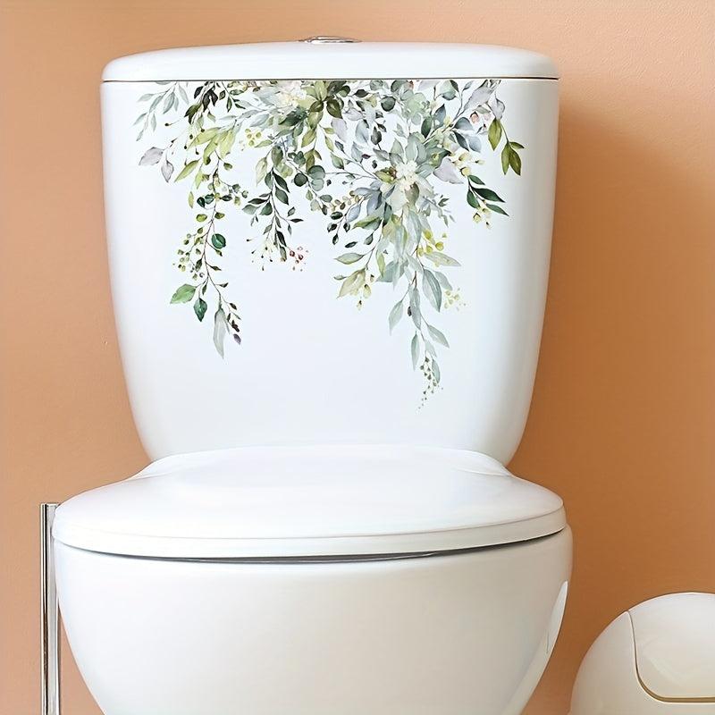Green Plant Pattern Toilet Lid Decal for Bathroom Decor