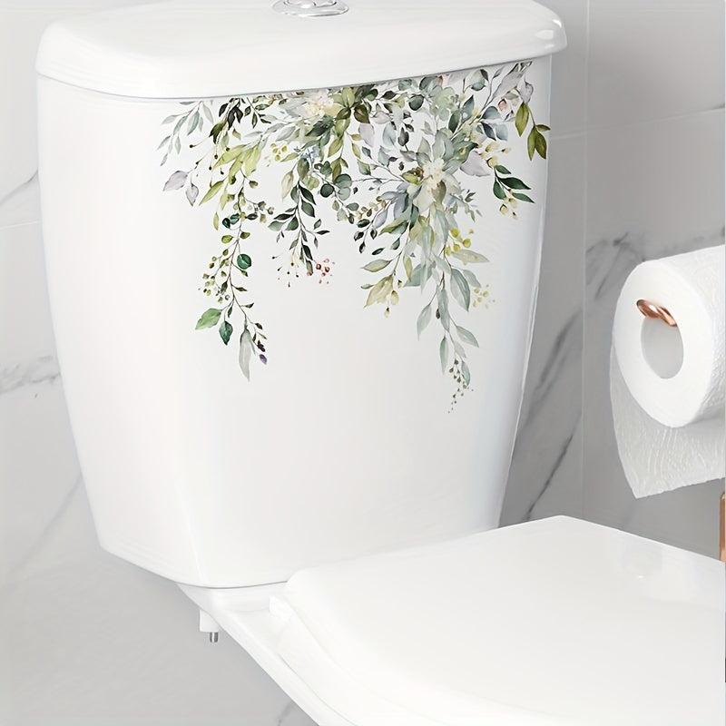 Green Plant Pattern Toilet Lid Decal for Bathroom Decor