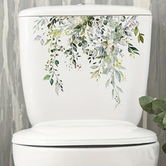 Green Plant Pattern Toilet Lid Decal for Bathroom Decor