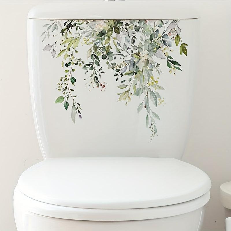 Green Plant Pattern Toilet Lid Decal for Bathroom Decor