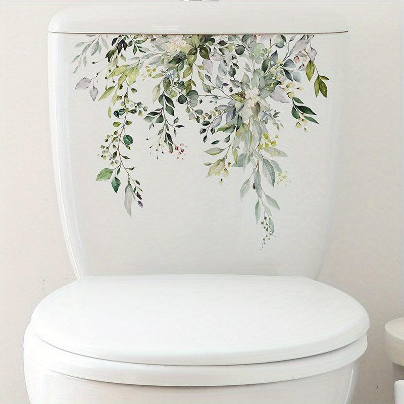 Green Plant Pattern Toilet Lid Decal for Bathroom Decor