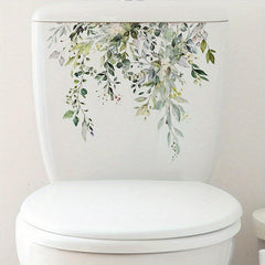 Green Plant Pattern Toilet Lid Decal for Bathroom Decor