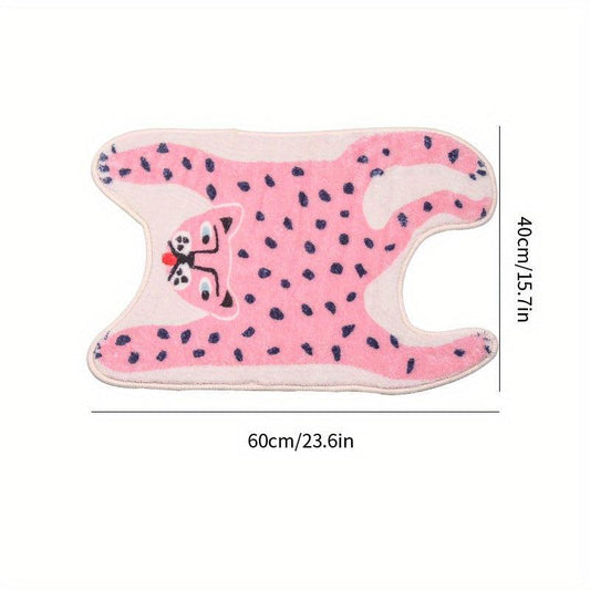 Cartoon Pink Leopard Bath Rug Soft Non Slip Absorbent Bath Mat Machine Washable