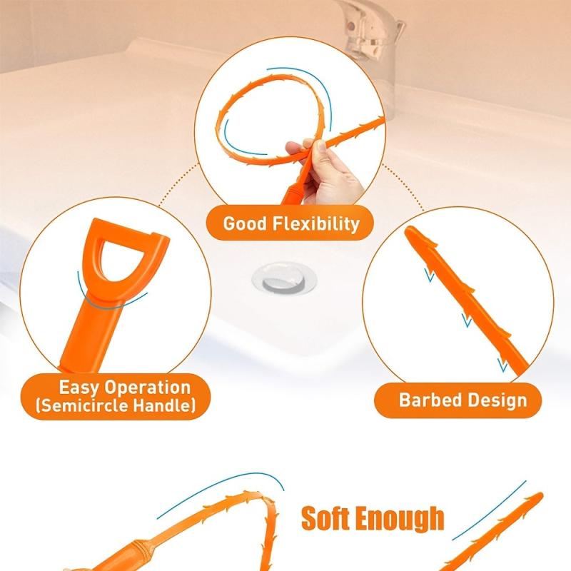 6Pack 20Inch Drain Clog Remover Tool Hair Cleaner Shower Sink Snake for Shower