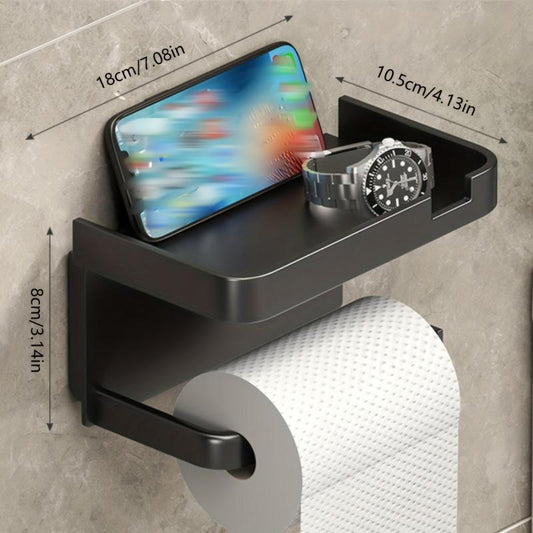 Toilet Roll Holder with Shelf Bathroom Mobile Phone Storage Rack Wall Mounted