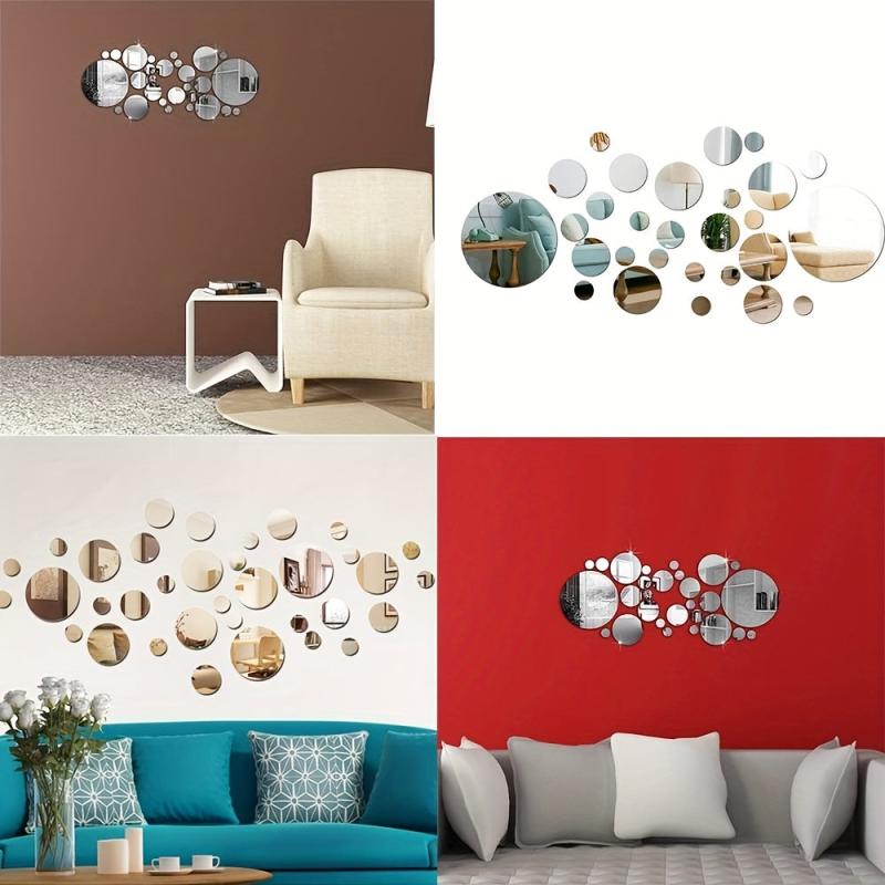 32 Pcs Acrylic Mirror Wall Stickers 360 Round Circle for Home Decor