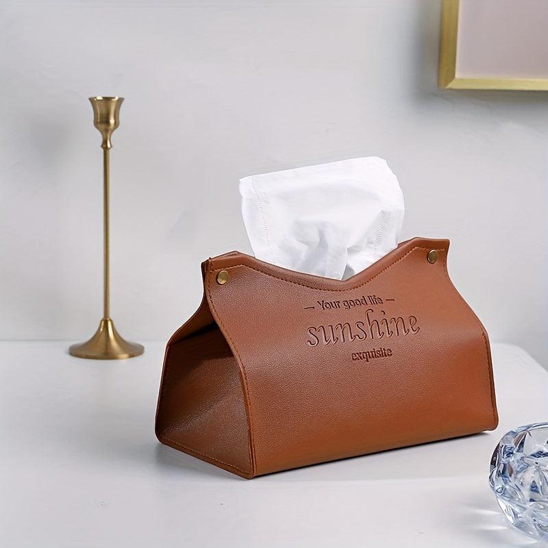 Decorative Tissue Box Cover V Opening PU Leather Tissue Holder