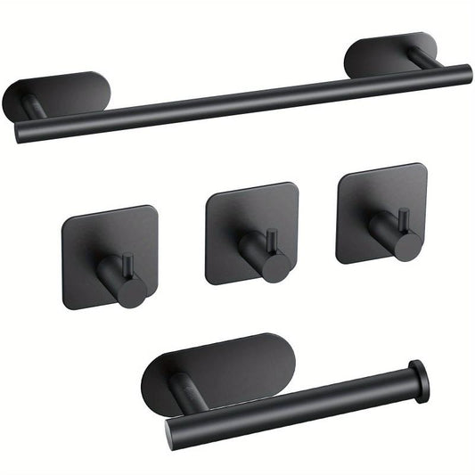 5pcs Self Adhesive Towel Holder Set with Hooks & Toilet Paper Holder