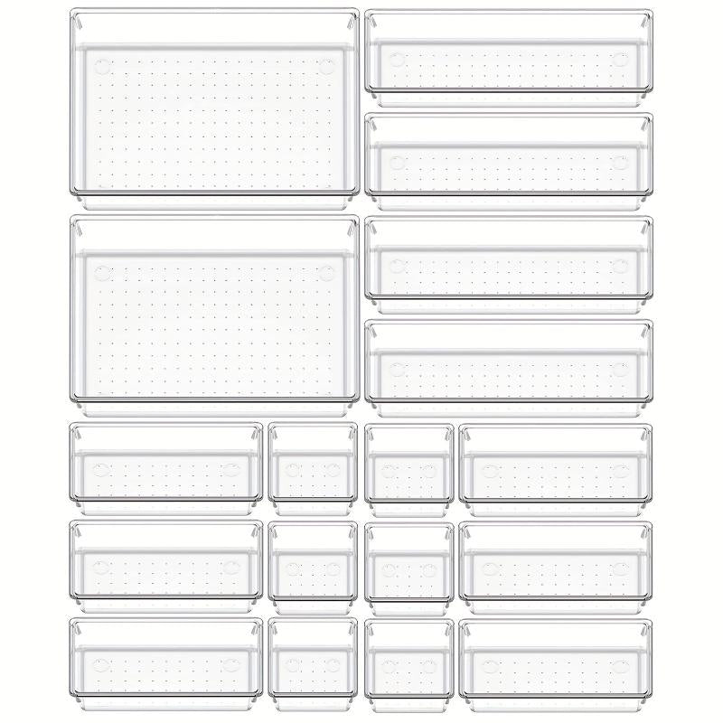 18pcs Desk Drawer Organizers Transparent Plastic Customize Layout Storage Bins