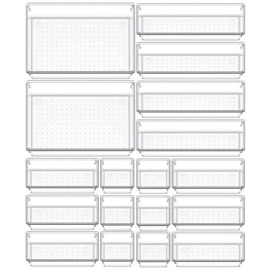 18pcs Desk Drawer Organizers Transparent Plastic Customize Layout Storage Bins