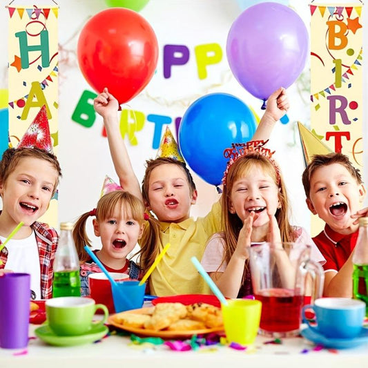 2pcs Colorful Happy Birthday Porch Sign Banner Decorations