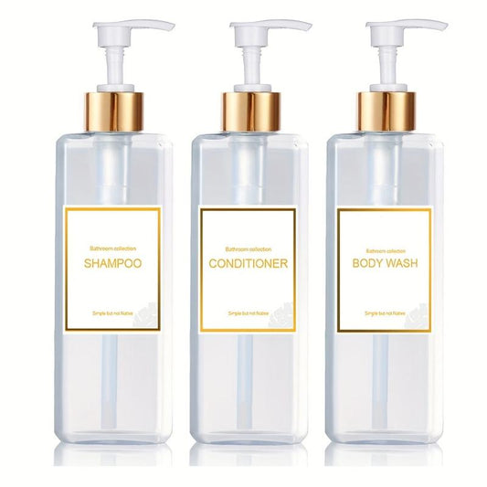 3pcs Soap Dispenser Set Countertop Lotion Bottle with Waterproof Label