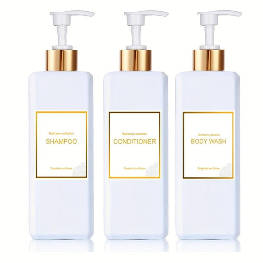 3pcs Soap Dispenser Set Countertop Lotion Bottle with Waterproof Label