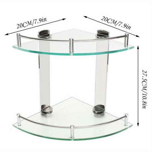 Triangle Glass Shower Caddy Wall Mounted Bathroom Tray
