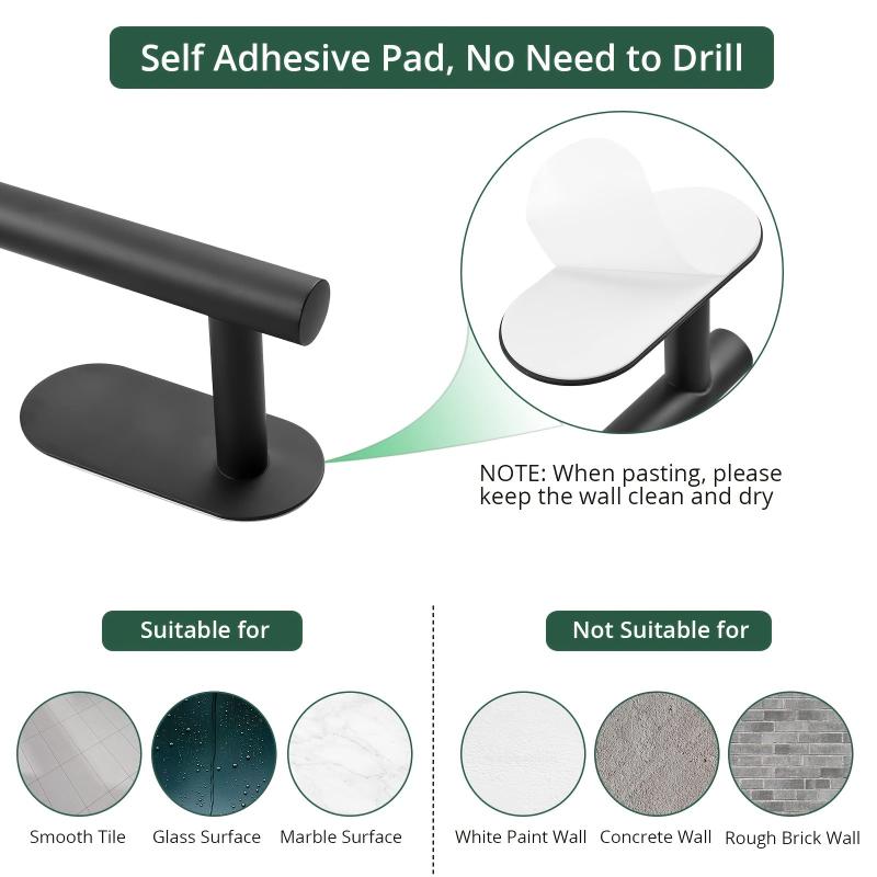 Stainless Steel Self Adhesive Towel Bar 40-64 cm, Wall Mounted Hand Towel Holder