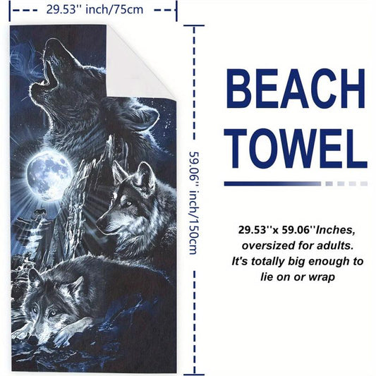 Women's Microfiber Wolf Pattern Beach Towel 59 x29