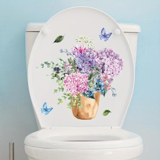 Watercolor Butterfly Flower Toilet Sticker Bathroom Lid Decals