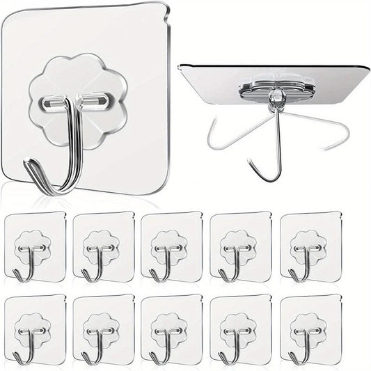 10pcs Self Adhesive Wall Hooks Waterproof Seamless Easy Hanging